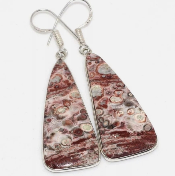 New Leopard Skin Jasper 925 Silver Earrings. - Picture 2 of 10
